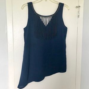 Blue Asymmetrical Top with Neckline Detail